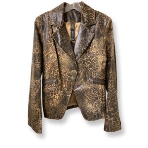 Designer Tryst New York Leather Leopard Print Womens Jacket Med